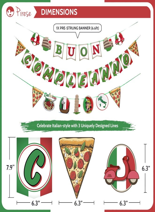 Pirese Italian Birthday Banner - Pizza Party Decorations for Kids & Adults - Italy Theme Decor, Italian Party Supplies, Red White Green Birthday Decorations - Image 3